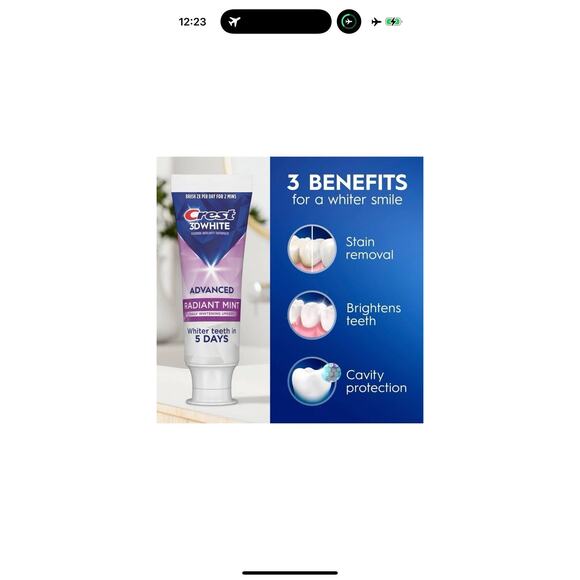 Crest 3D White Advanced Radiant Mint Toothpaste Lot of 4 Travel 2.4 oz Exp 2027 - Picture 6 of 8